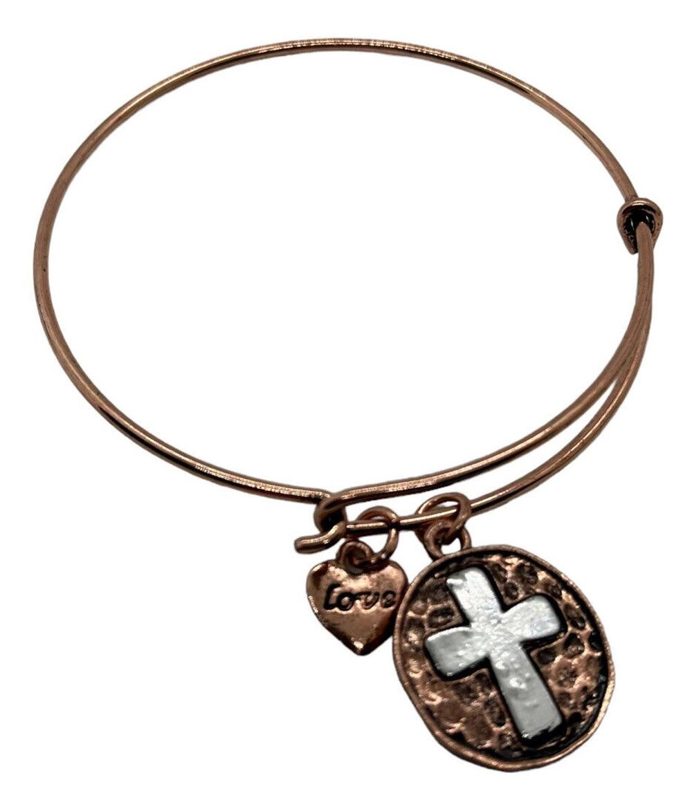 Cross Love Charm Bracelet Copper Tone Southwestern Retro Look Women Wire Hook